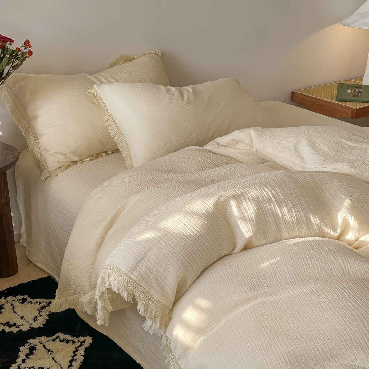 Fringe-Edge Bedding Set — Soft-Touch Cotton Duvet & Pillowcases — Front view