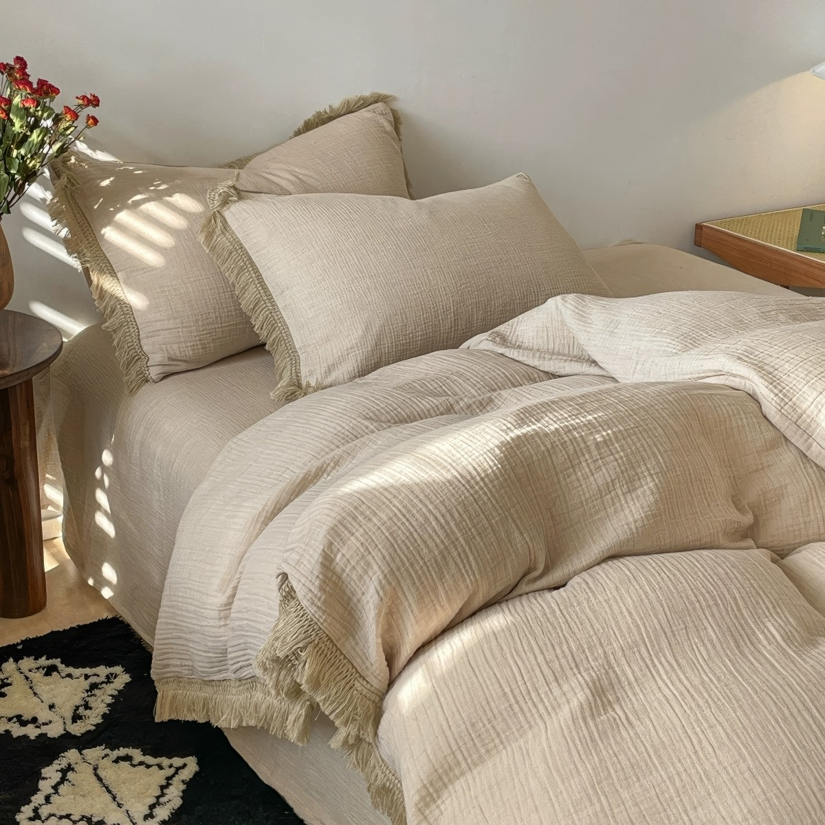 Boho Fringe Edge Bedding Set — Soft-Touch Cotton Duvet & Pillowcases — Lifestyle 7