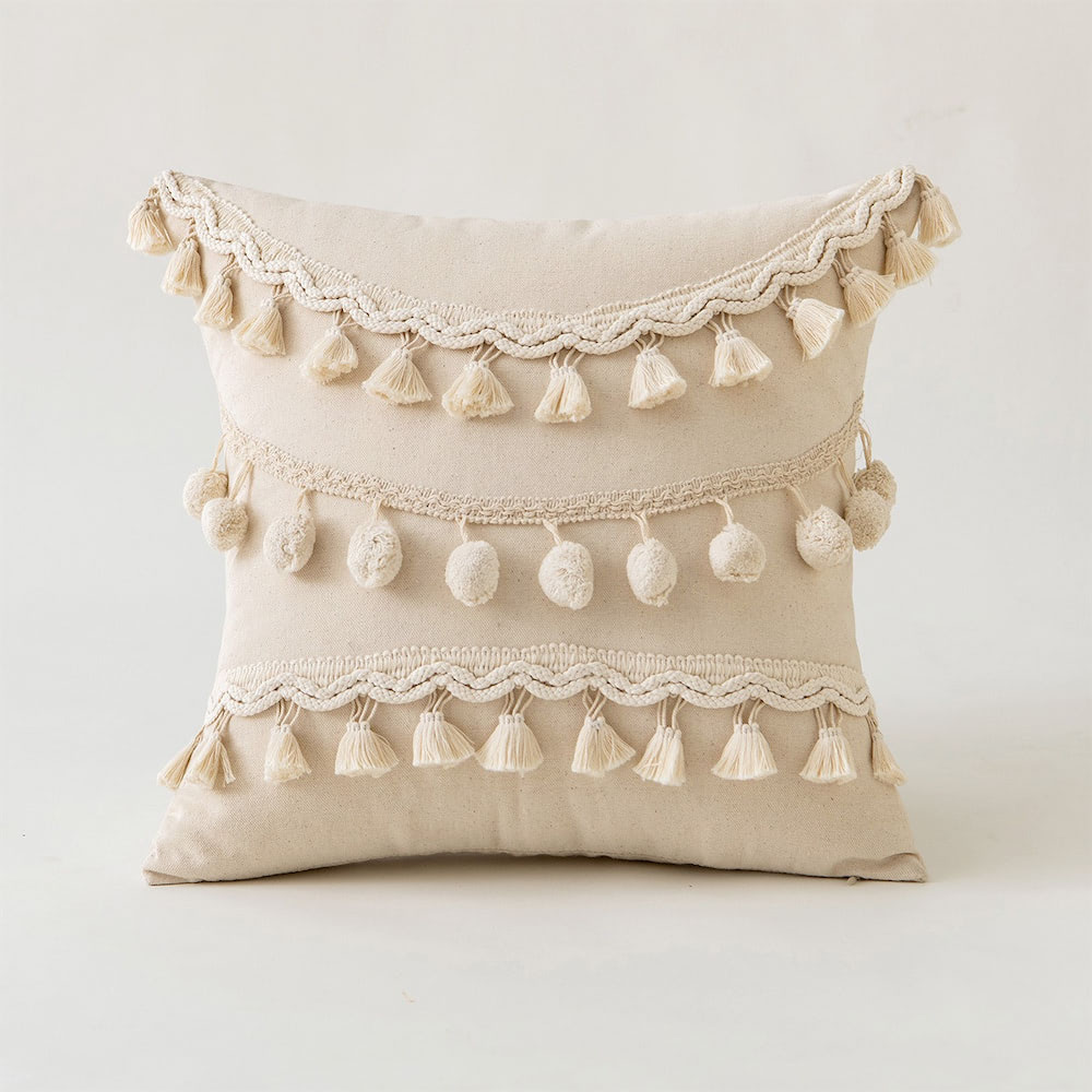 Boho Tassels Tufted Cushion Cover — Soft Textured Pillow for Bedroom Layering — Lifestyle 6