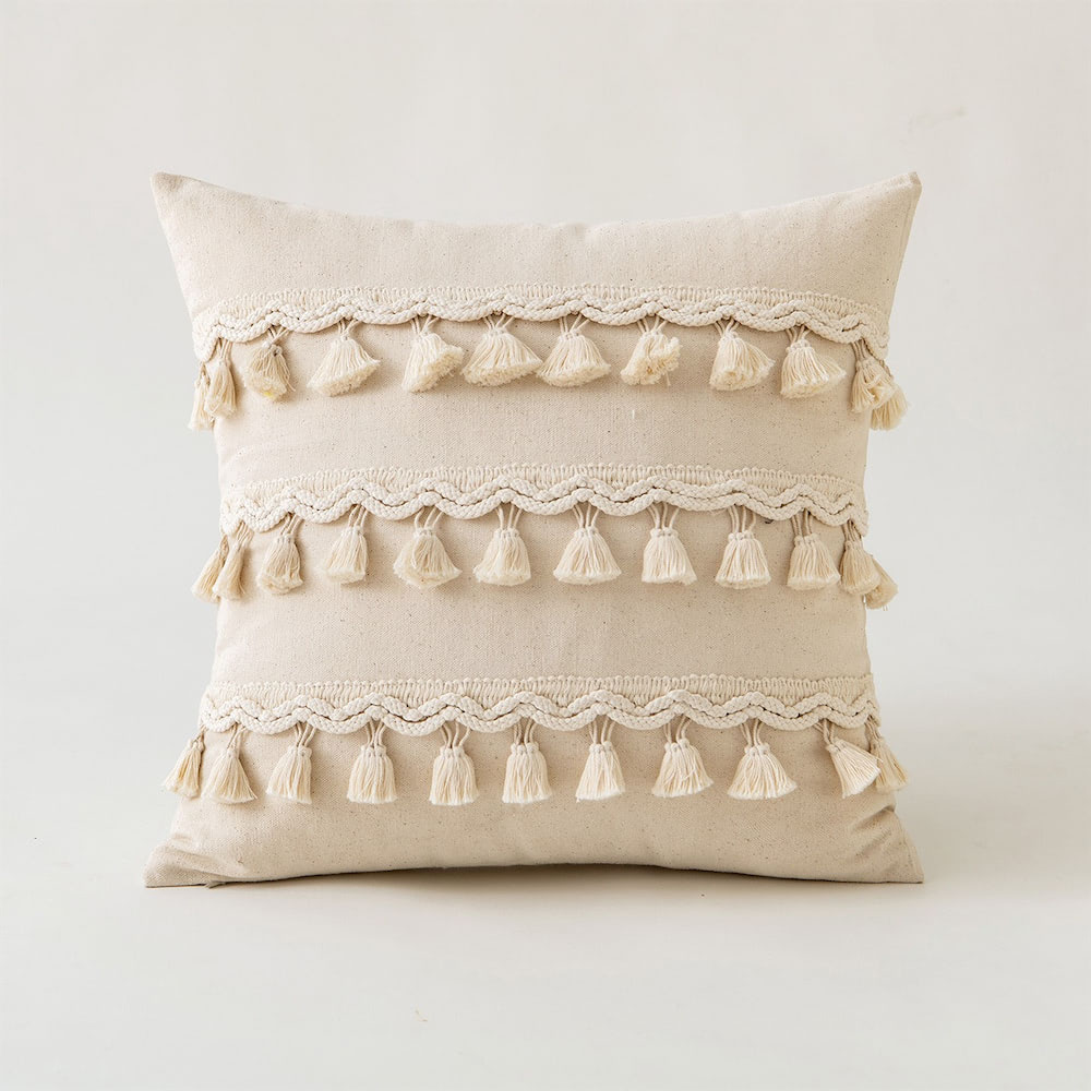 Boho Tassels Tufted Cushion Cover — Soft Textured Pillow for Bedroom Layering — Lifestyle 7