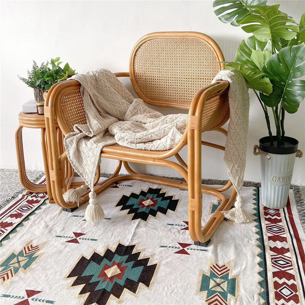 Boho Woven Throw Blanket — Patterned Cotton Cover for Sofa and Bed-End Layering — Lifestyle 2