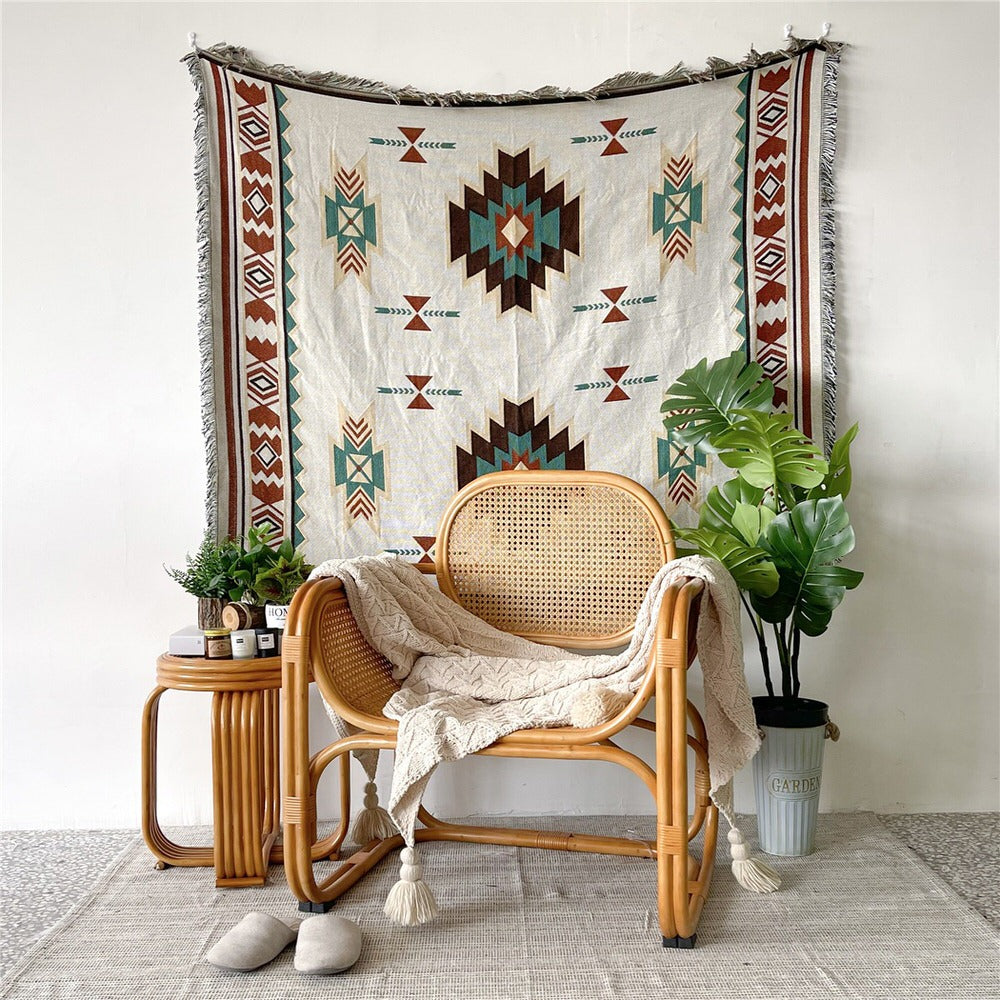 Boho Woven Throw Blanket — Patterned Cotton Cover for Sofa and Bed-End Layering — Lifestyle 4