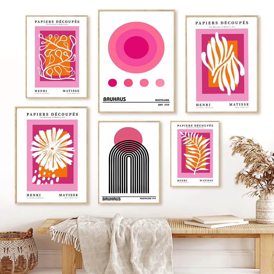 Bright Pink Art Collage Canvas Posters — Considered Home Styling — Front view