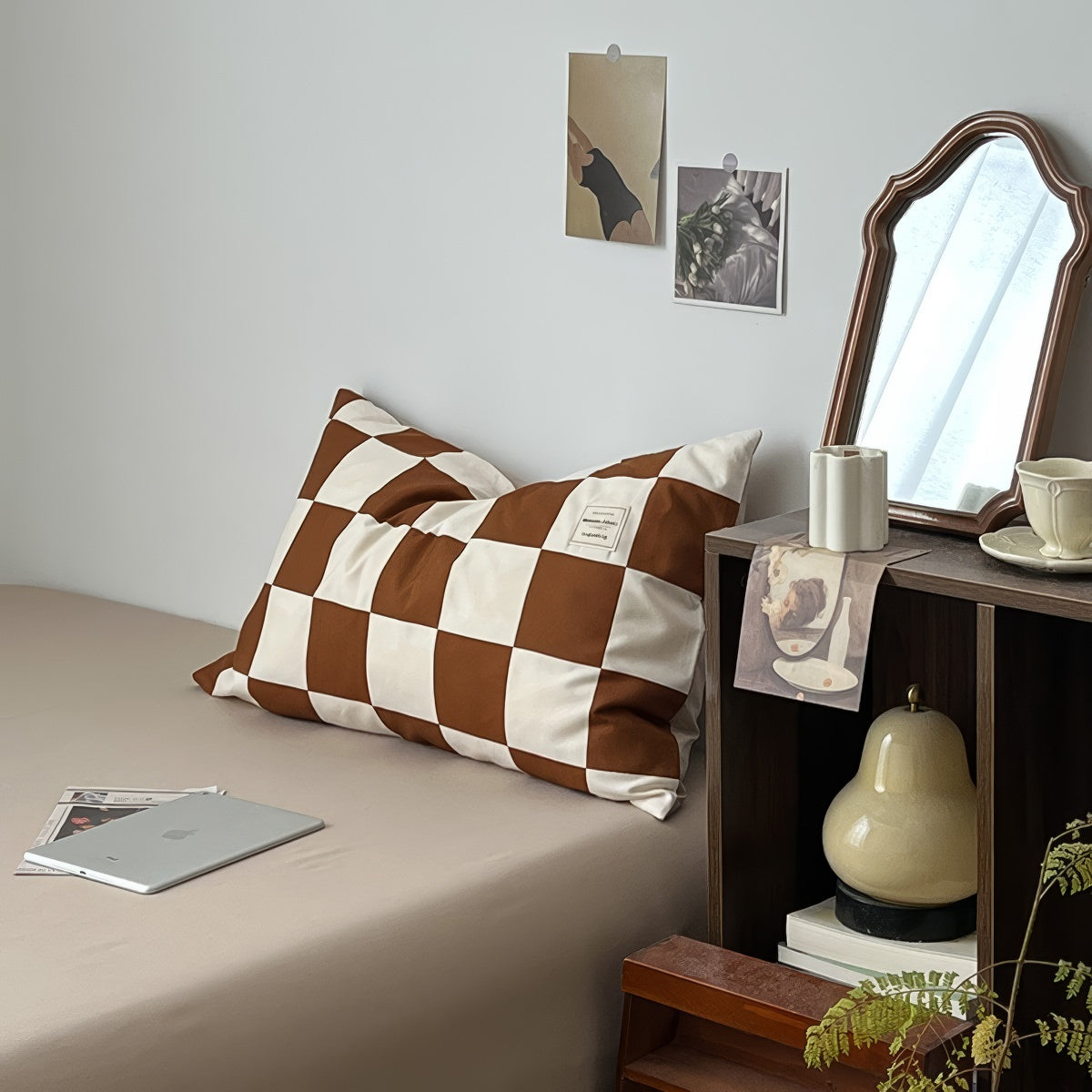 Brown Checkered Bedding Set — Soft-Touch Cotton Duvet & Pillowcases — Lifestyle 4