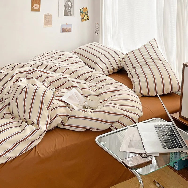 Striped Minimalist Bedding Set — Soft-Touch Cotton Duvet & Pillowcases — Lifestyle 1