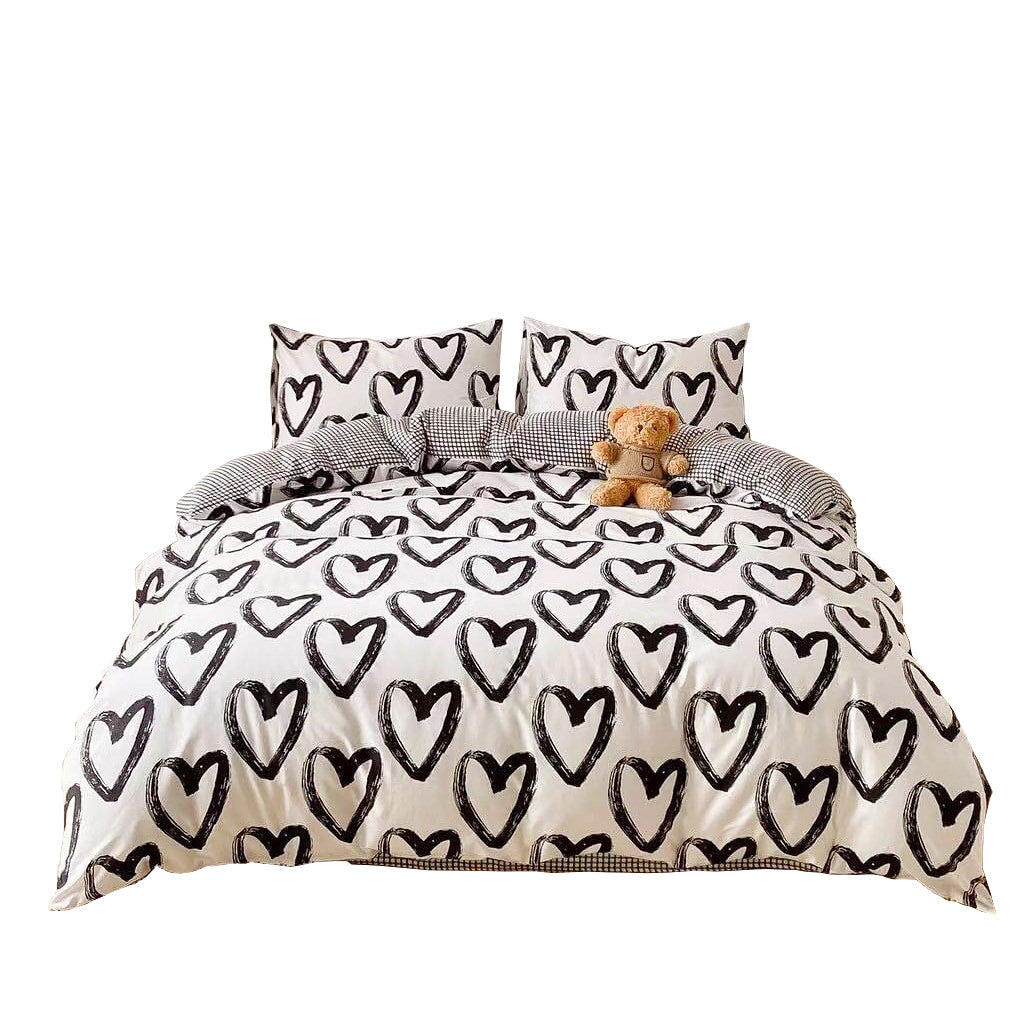 Brush Painted Heart Bedding Set — Soft-Touch Cotton Duvet & Pillowcases — Front view