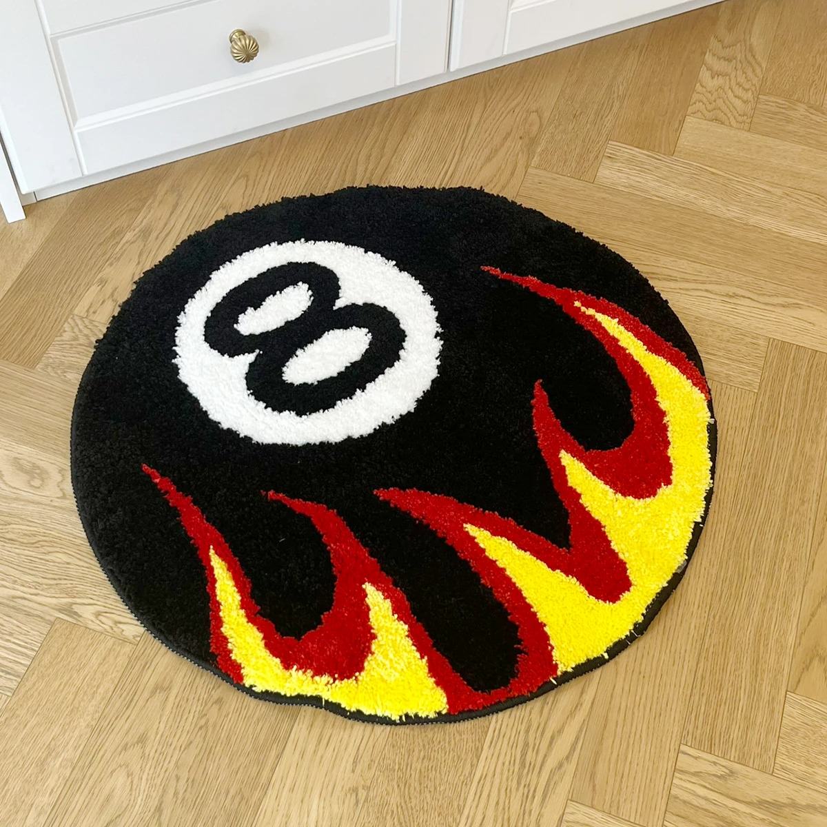 Burning 8 Ball Accent Rug — Soft Accent Rug for Bedroom Layering — Detail