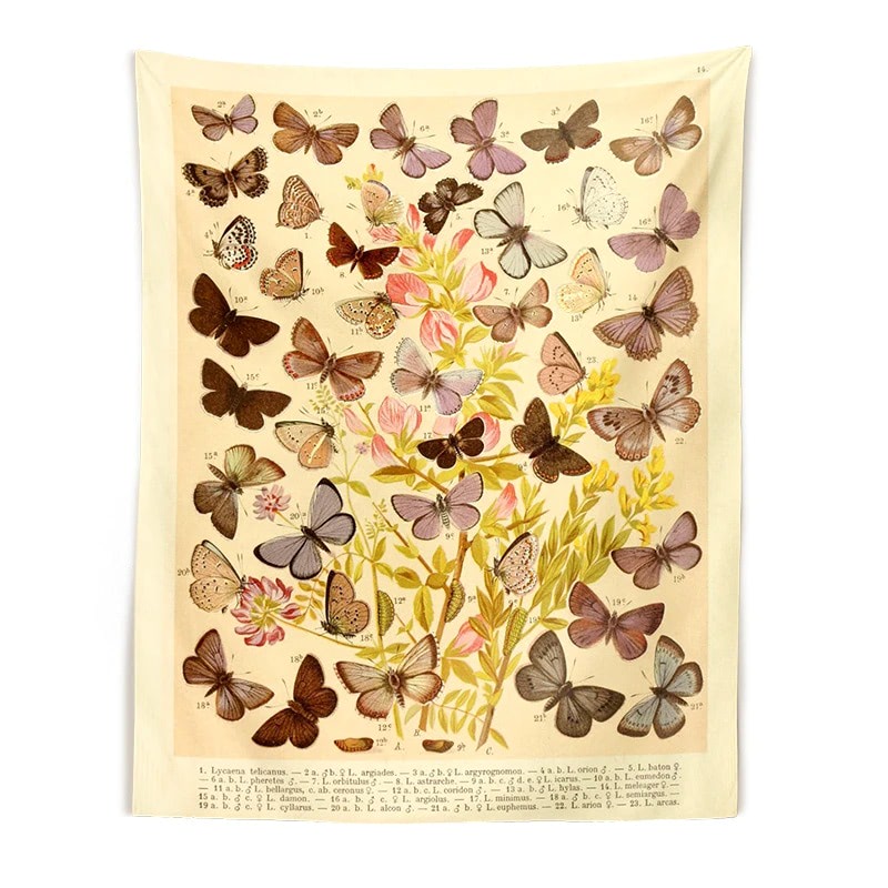 Butterflies Species Botanical Tapestry — Considered Home Styling — Front view