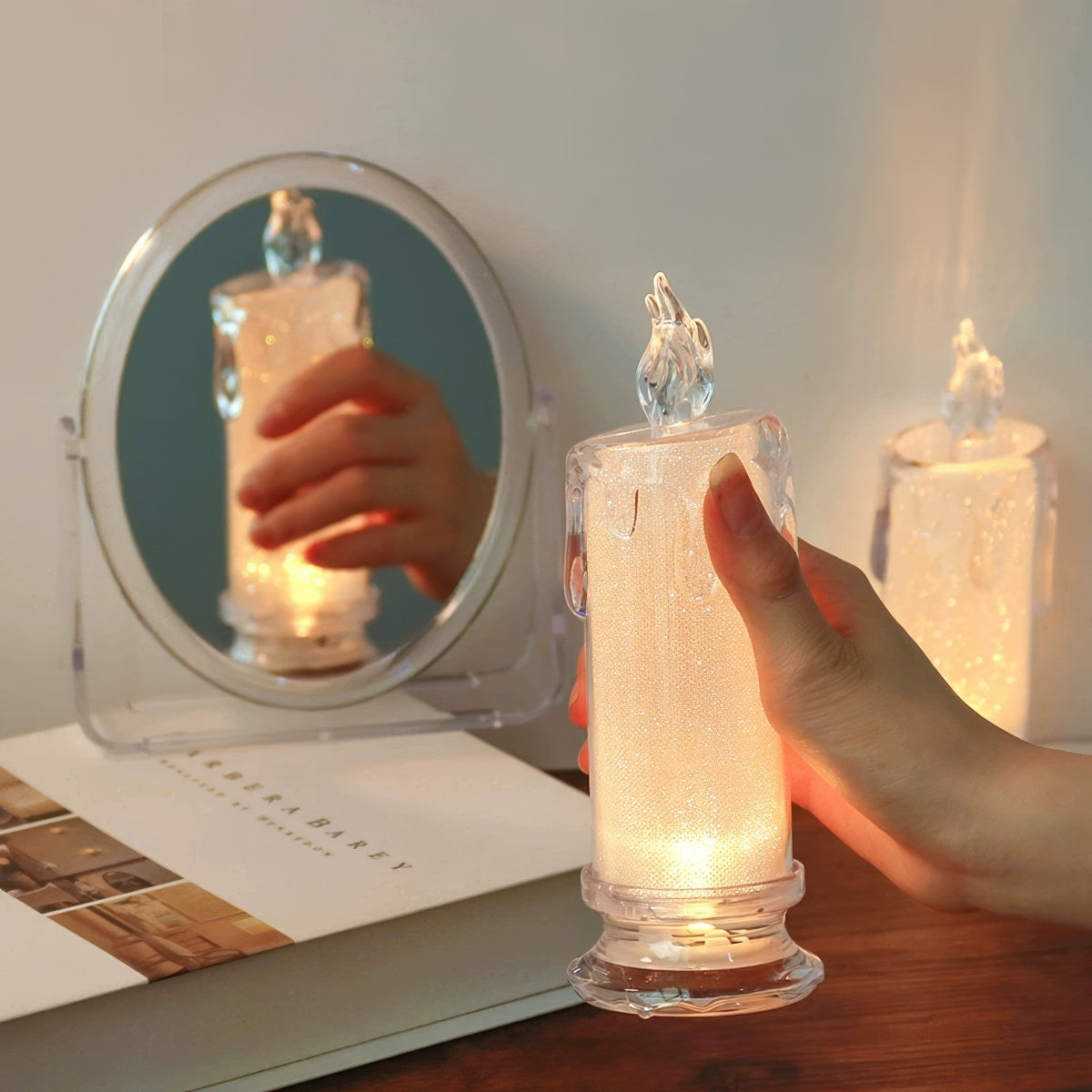 Candle LED Night Light — Flameless Accent Light for Bedside Tables — Lifestyle 4