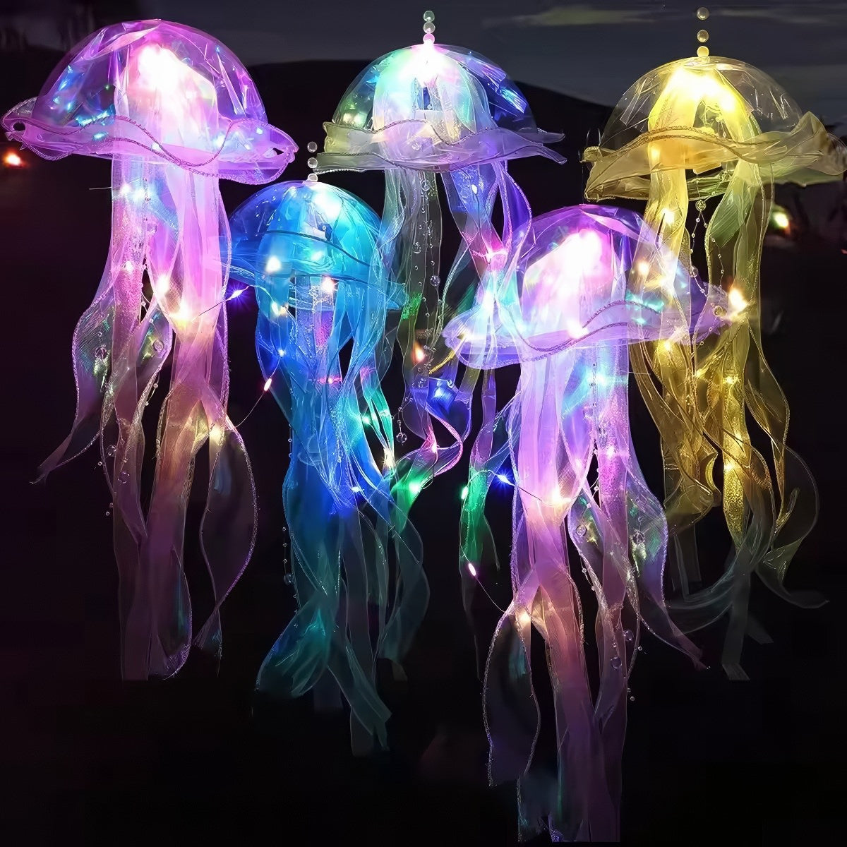 Hanging Jellyfish Lights — Warm LED Mood Lighting for Bedside — Front view