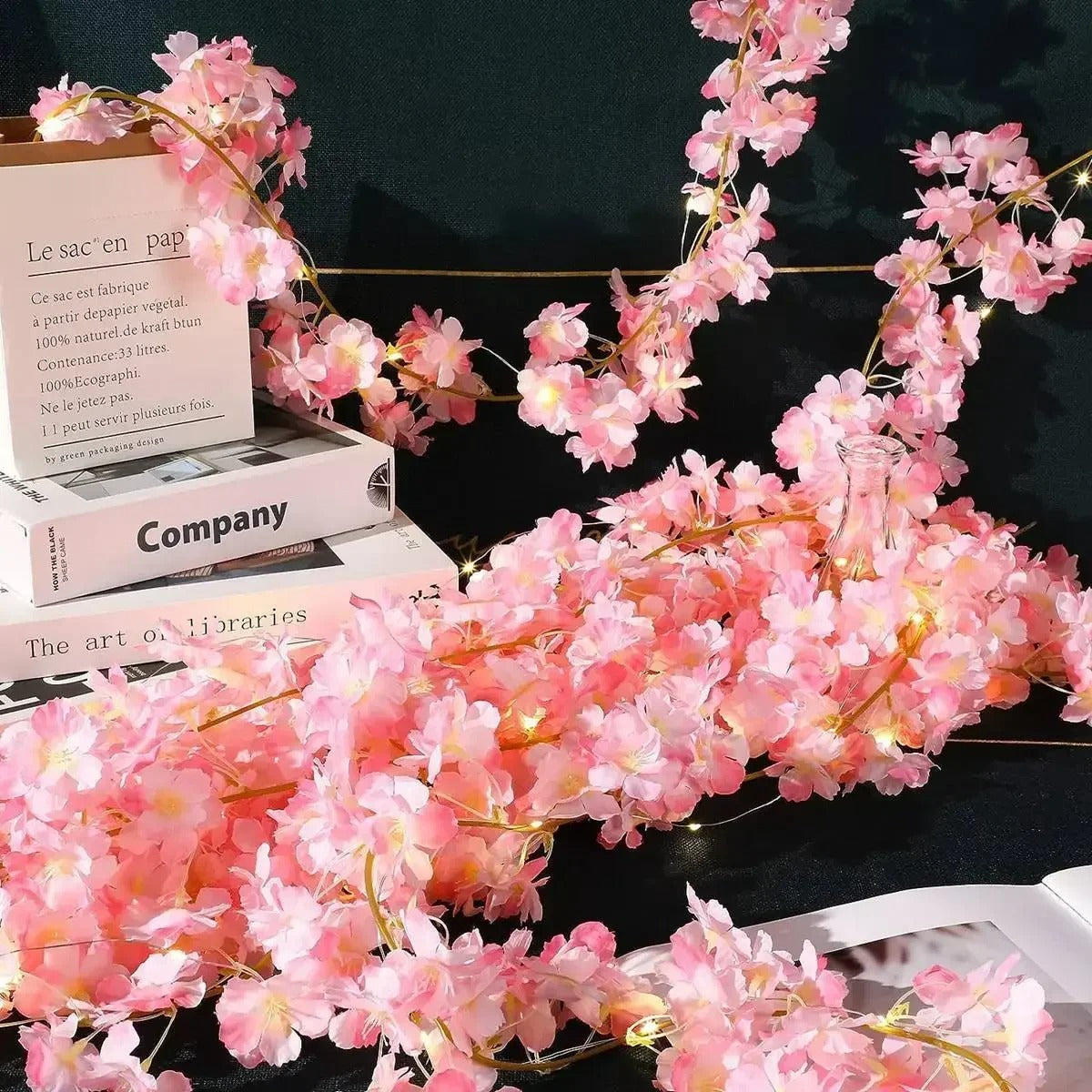 Cherry Blossom Flower Garland String Lights — Warm LED Mood Lighting for Bedside — Lifestyle 1