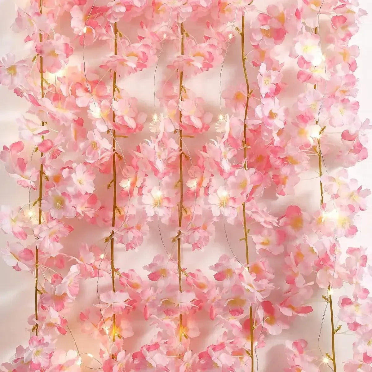 Cherry Blossom Flower Garland String Lights — Warm LED Mood Lighting for Bedside — Front view