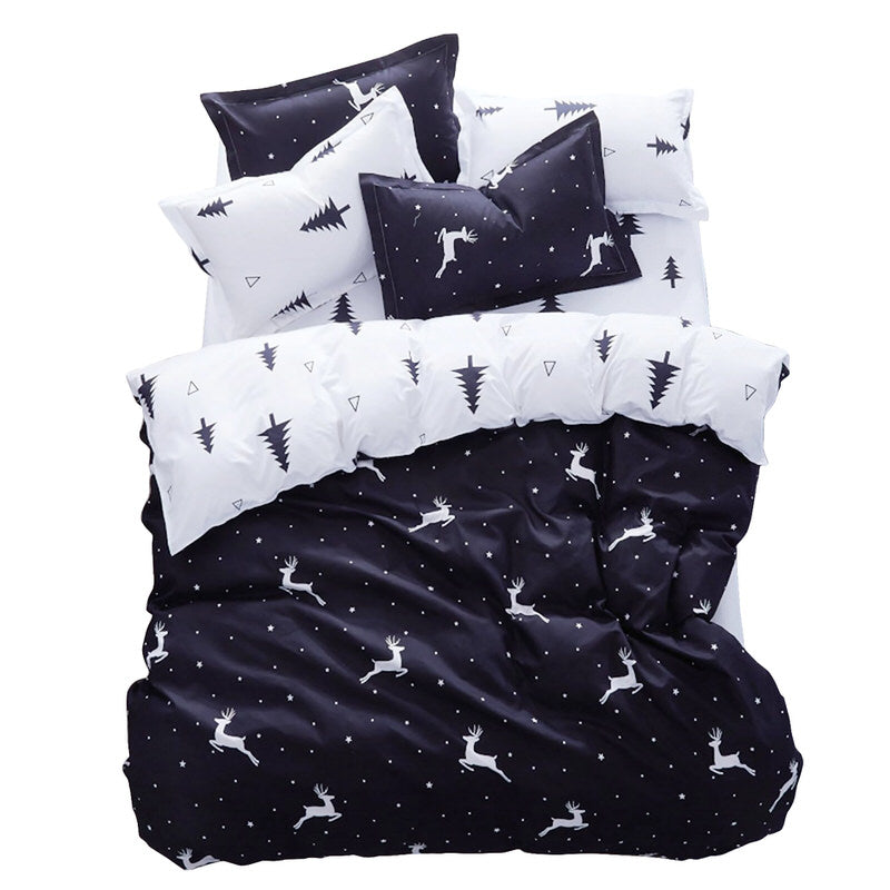 Christmas Trees and Deers Bedding Set — Soft-Touch Cotton Duvet & Pillowcases — Front view