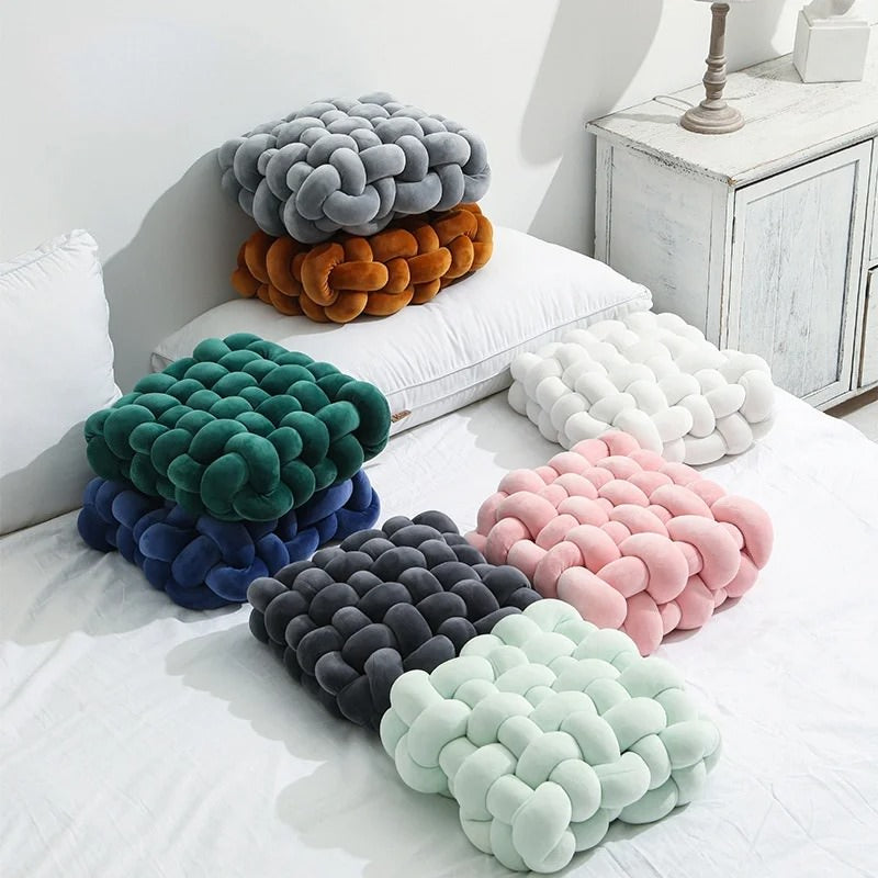 Knitted Chunky Plush Cushion — Soft Textured Pillow for Bedroom Layering — Detail