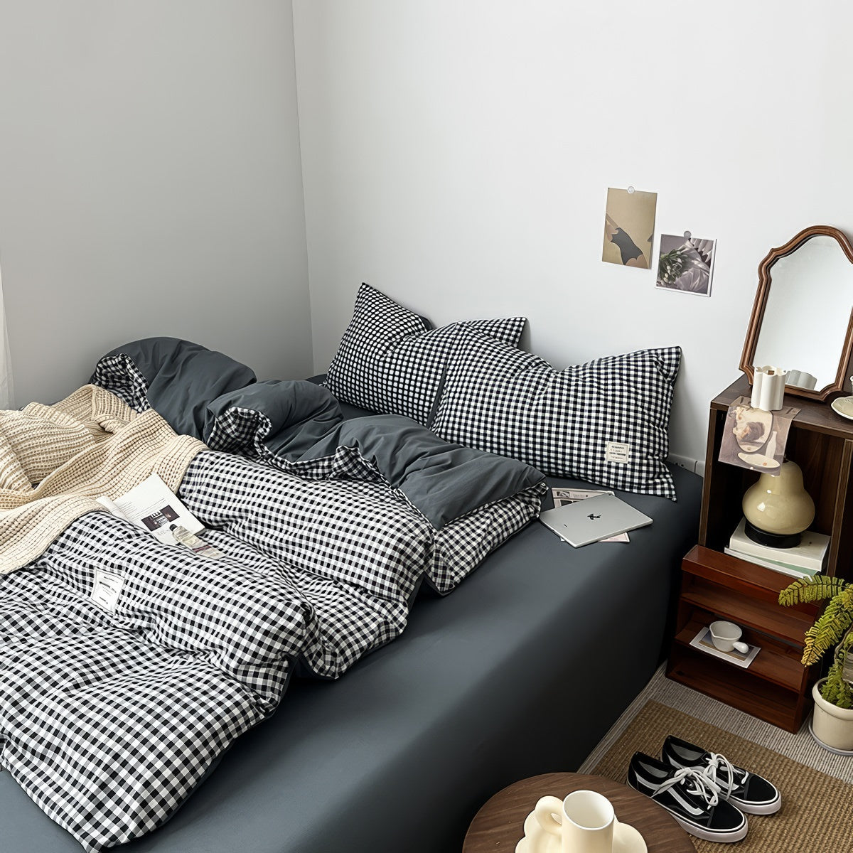 Classic Black Gingham Bedding Set — Soft-Touch Cotton Duvet & Pillowcases — Lifestyle 3