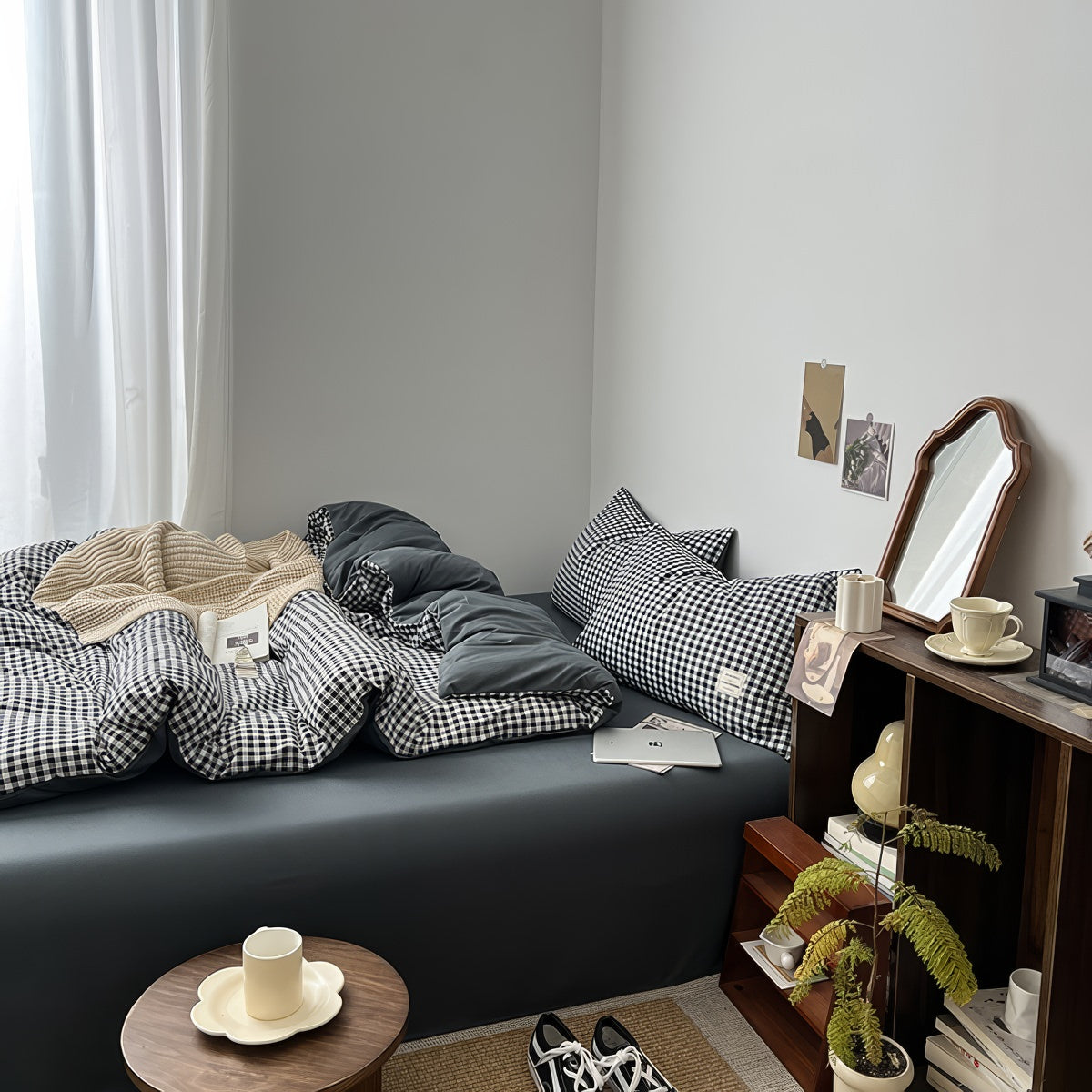 Classic Black Gingham Bedding Set — Soft-Touch Cotton Duvet & Pillowcases — Lifestyle 4
