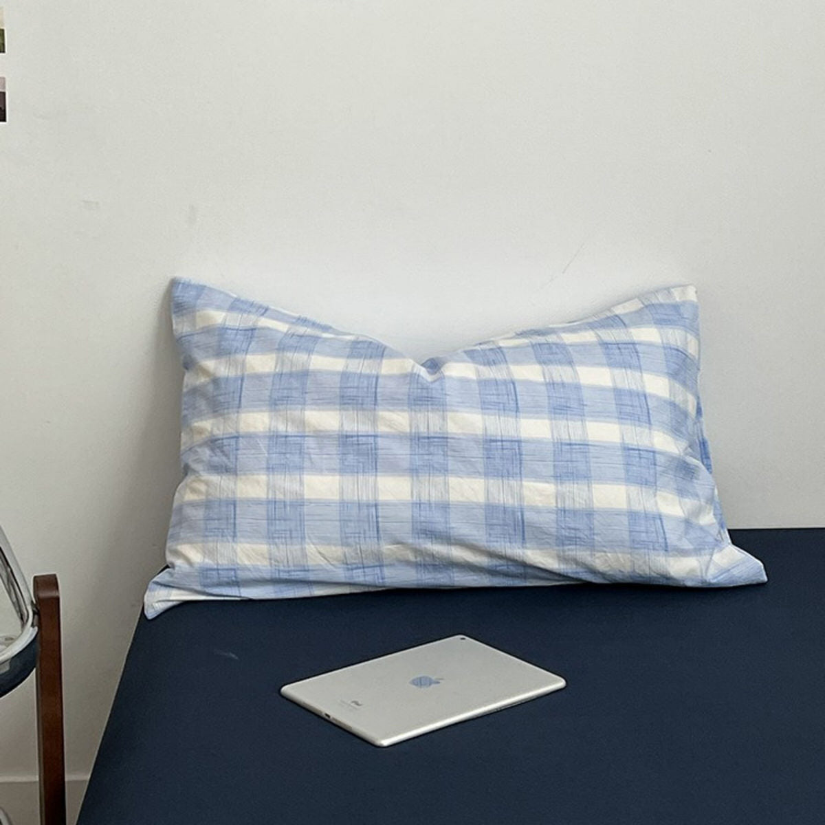 Cloud Blue Gingham Check Bedding Set — Soft-Touch Cotton Duvet & Pillowcases — Lifestyle 2