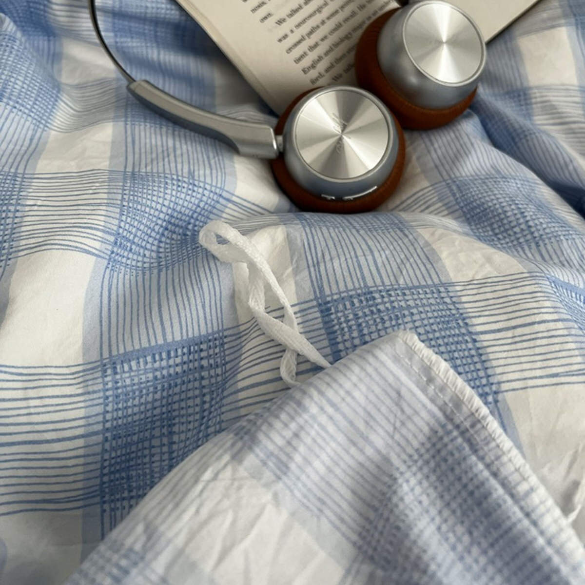 Cloud Blue Gingham Check Bedding Set — Soft-Touch Cotton Duvet & Pillowcases — Lifestyle 3
