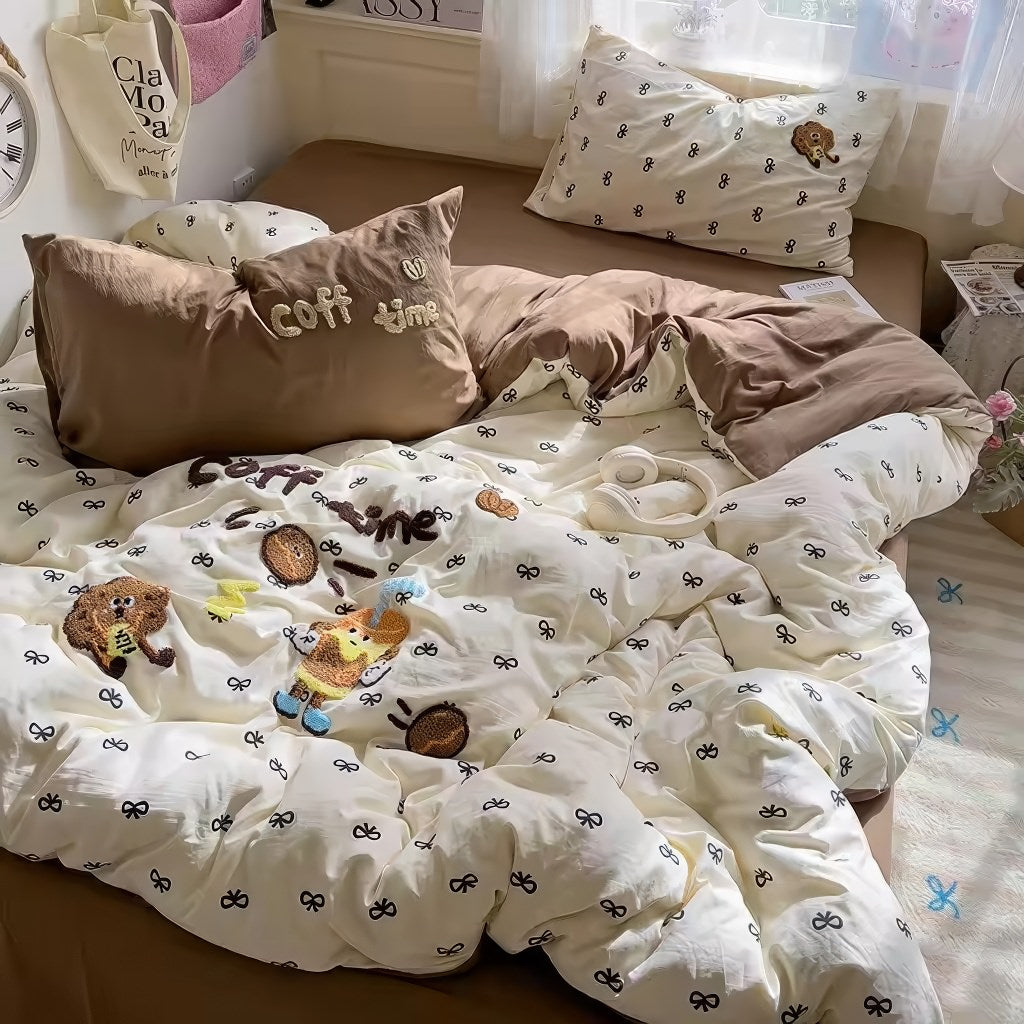 Coffee Time Embroidery Bedding Duvet Cover Set — Detail