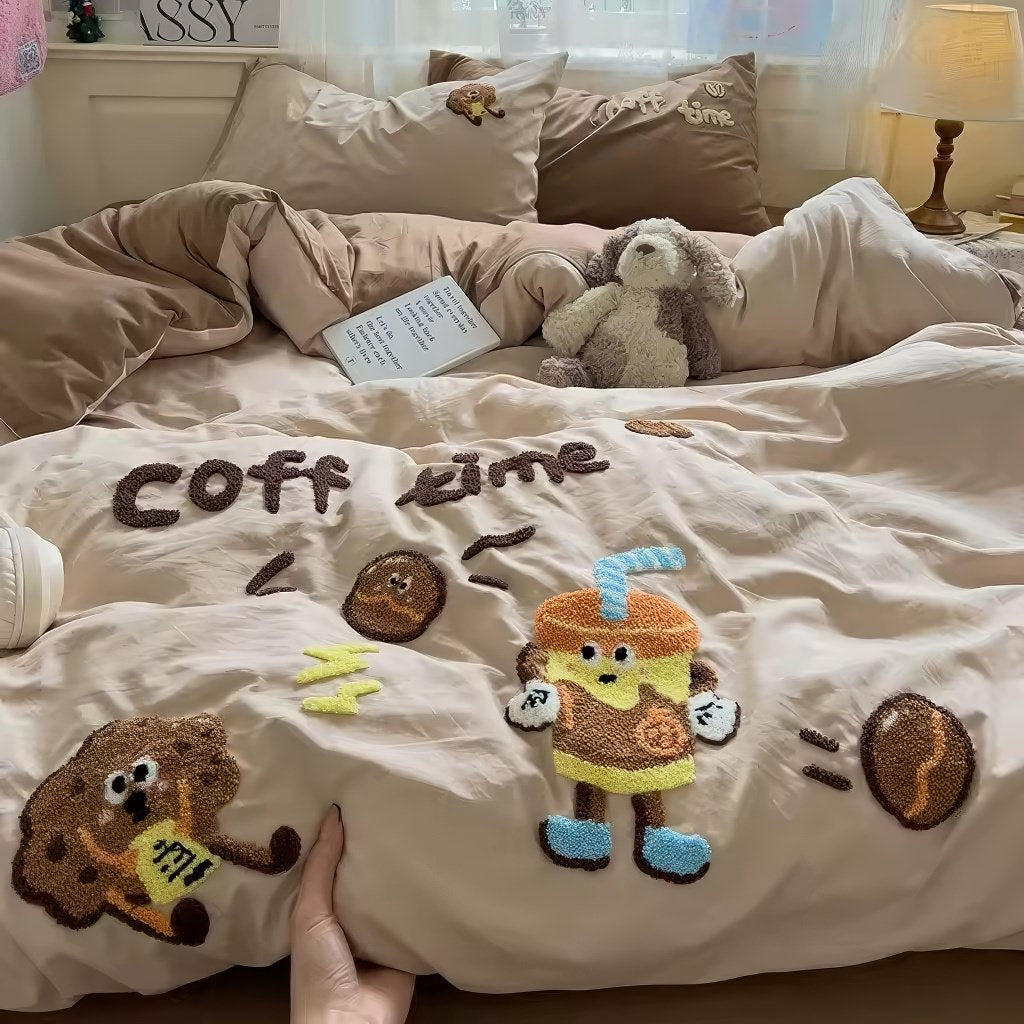 Coffee Time Embroidery Bedding Duvet Cover Set — Lifestyle 6