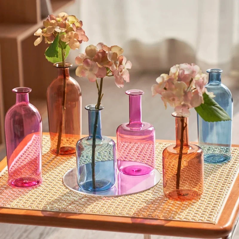 Colorful Vintage Bottle Glass Vase — Decorative Vase for Considered Styling — Front view