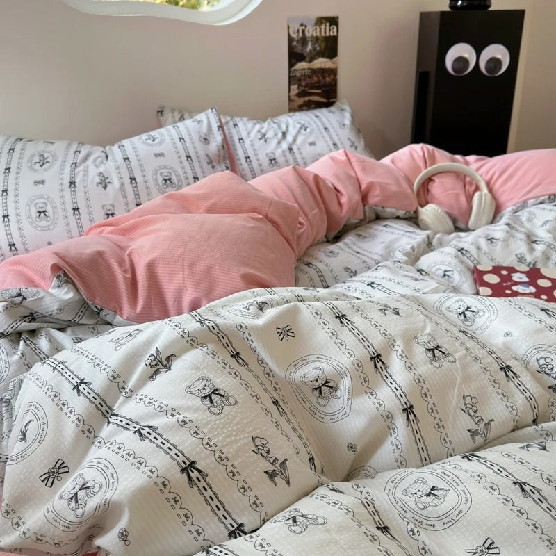 Print Dusty Pink Bedding Set — Soft-Touch Cotton Duvet & Pillowcases — Front view