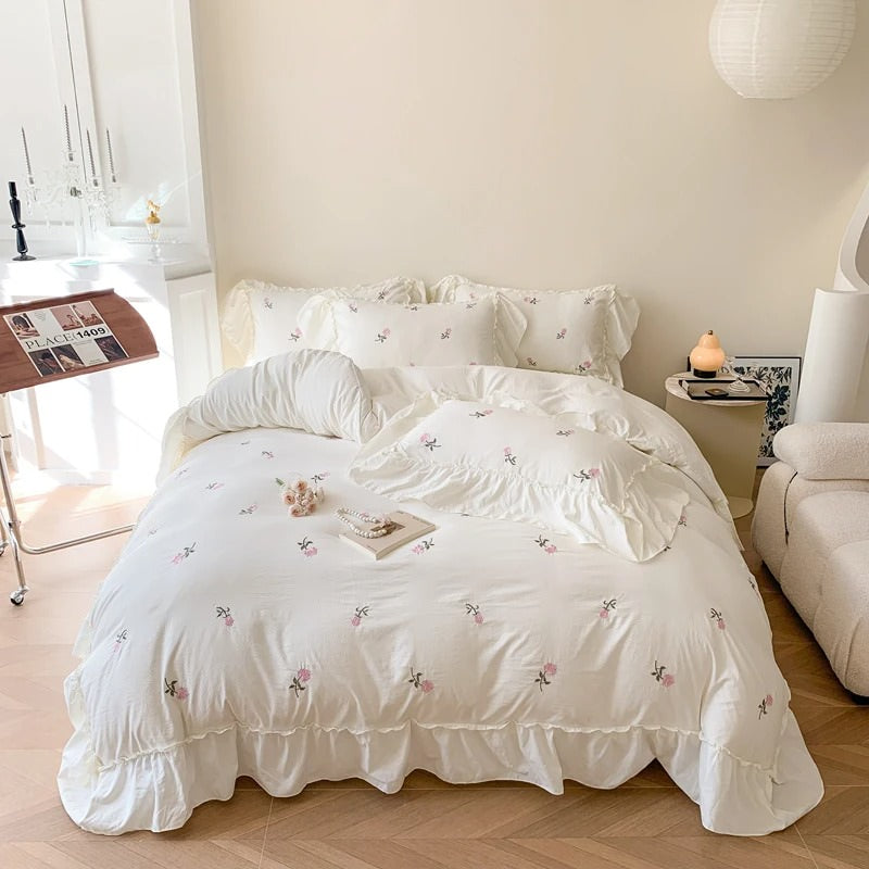 Roses Ruffle Duvet Cover & Sham Set — Floral-Ruffled Bedding for Soft Bedrooms — Lifestyle 1