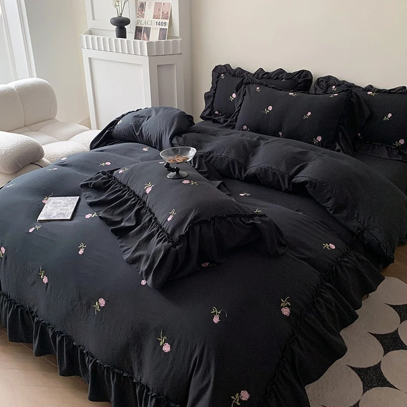 Roses Ruffle Duvet Cover & Sham Set — Floral-Ruffled Bedding for Soft Bedrooms — Lifestyle 7
