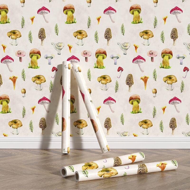 Vintage Mushrooms Print Removable Wallpaper — Considered Home Styling — Front view
