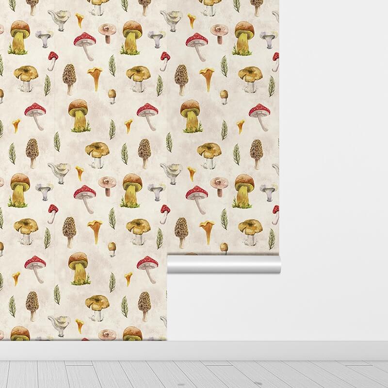 Vintage Mushrooms Print Removable Wallpaper — Considered Home Styling — Detail