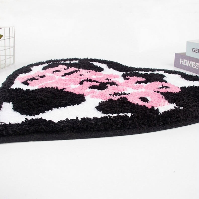 Cow Print Heart Shaped Accent Rug — Soft Accent Rug for Bedroom Layering — Lifestyle 4