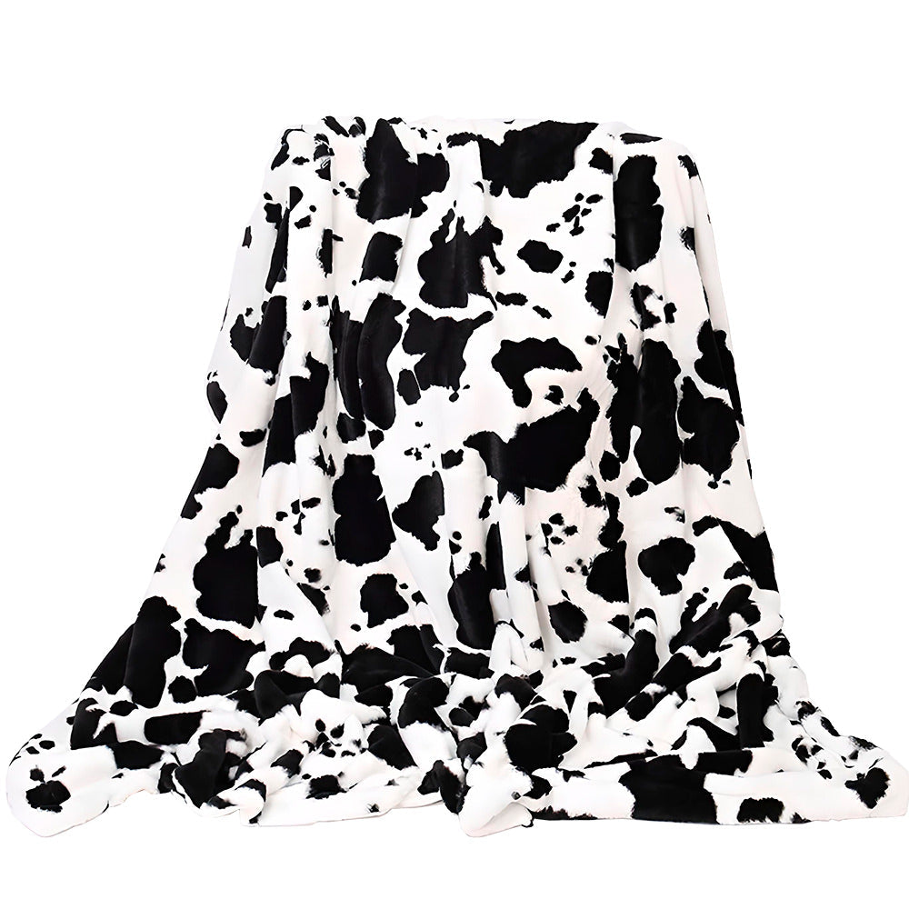 Cow Spot Fluffy Throw Blanket — Soft Plush Cover for Sofa and Bed-End Layering — Front view