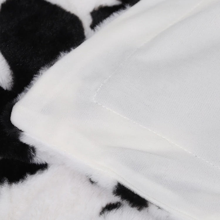 Cow Spot Fluffy Throw Blanket — Soft Plush Cover for Sofa and Bed-End Layering — Lifestyle 3