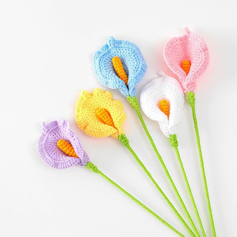 Crochet Calla Lily Flowers — Soft Plush Companion for Desk and Bedroom — Front view