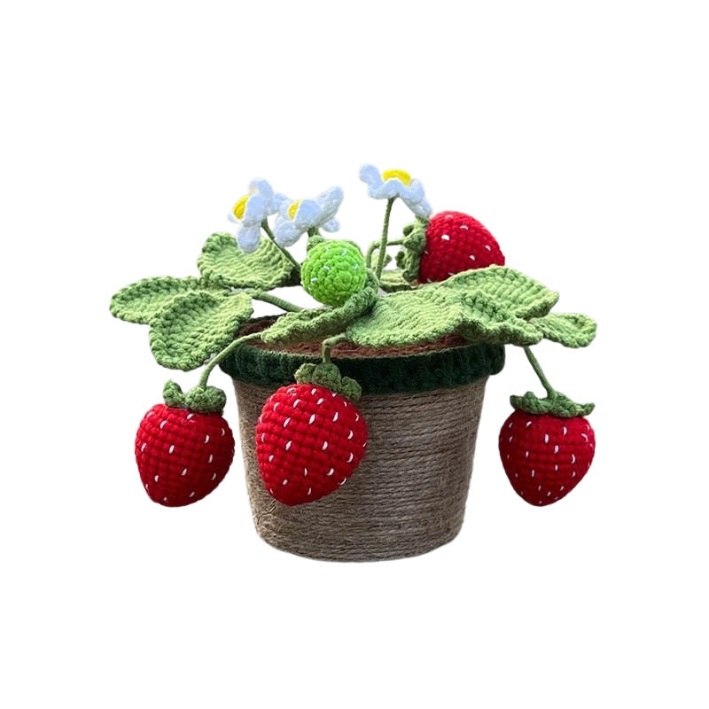 Crochet Potted Strawberry Bush — Soft Plush Companion for Desk and Bedroom — Front view