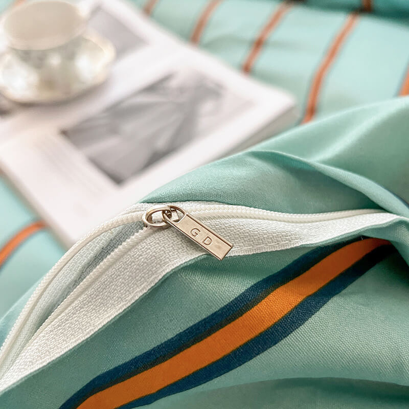 Turquoise Striped Bedding Set — Soft-Touch Cotton Duvet & Pillowcases — Lifestyle 2