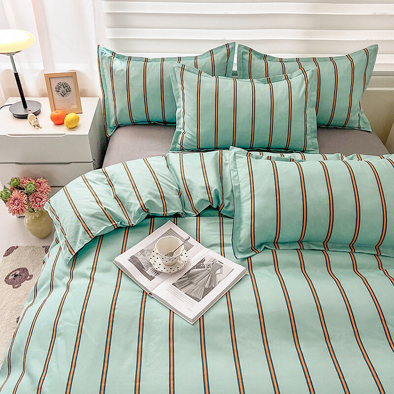 Turquoise Striped Bedding Set — Soft-Touch Cotton Duvet & Pillowcases — Lifestyle 3