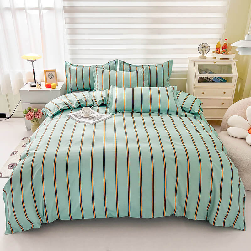 Turquoise Striped Bedding Set — Soft-Touch Cotton Duvet & Pillowcases — Lifestyle 4