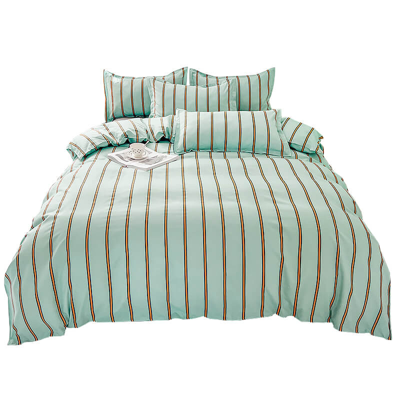 Turquoise Striped Bedding Set — Soft-Touch Cotton Duvet & Pillowcases — Front view
