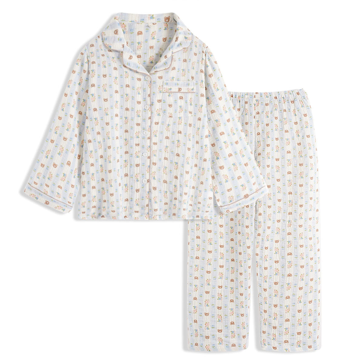 Bear Print Pyjama Set — Long-Sleeve Cotton for Cosy Nights — Front view
