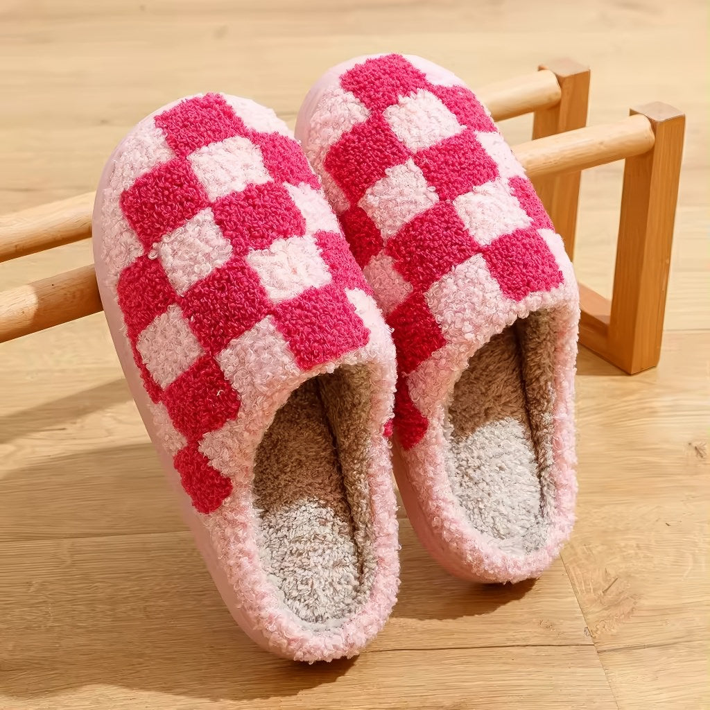 Soft Plush Checkered House Slippers — Lifestyle 4