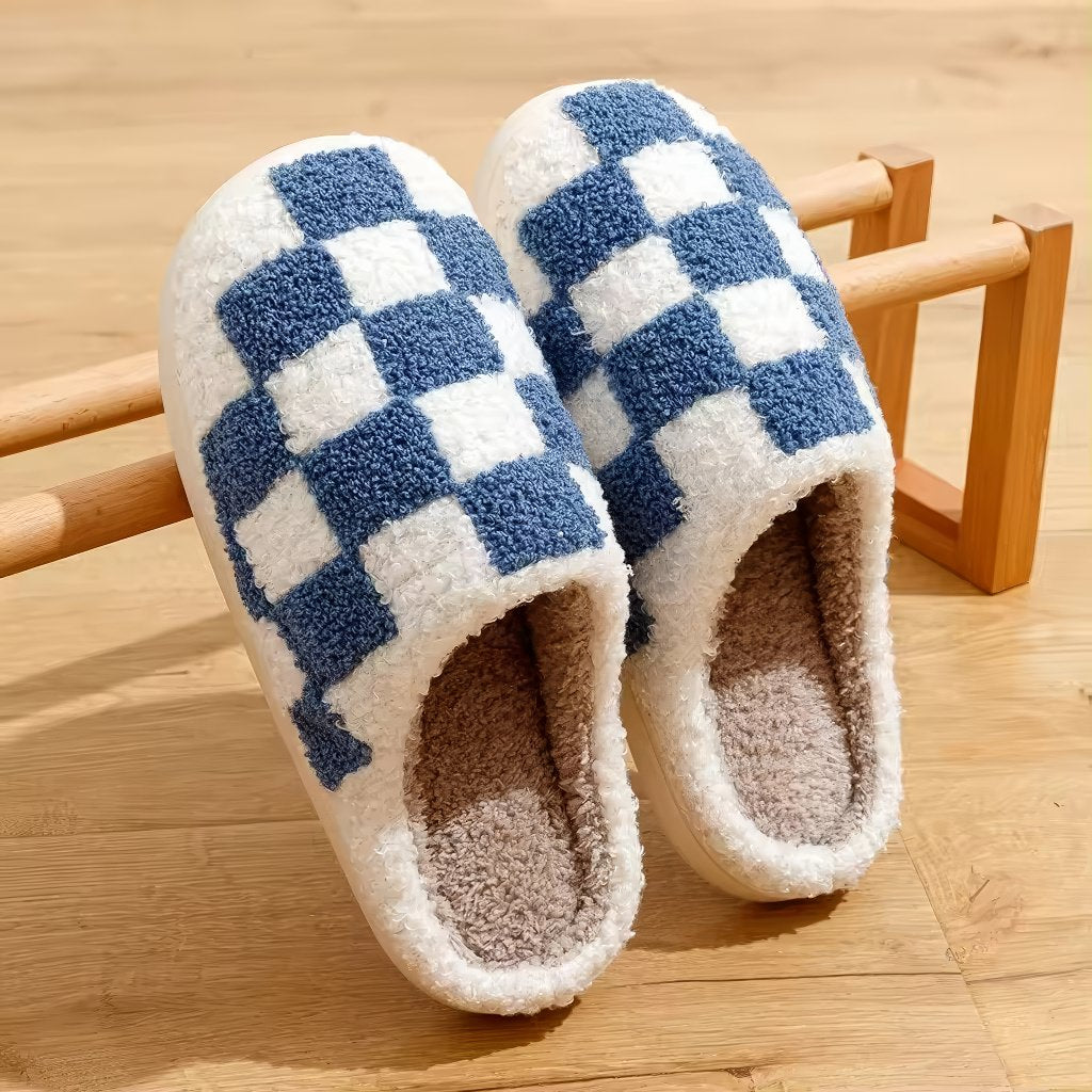 Checkered Plush Slippers — Soft Indoor House Slippers for Everyday Lounging — Lifestyle 5
