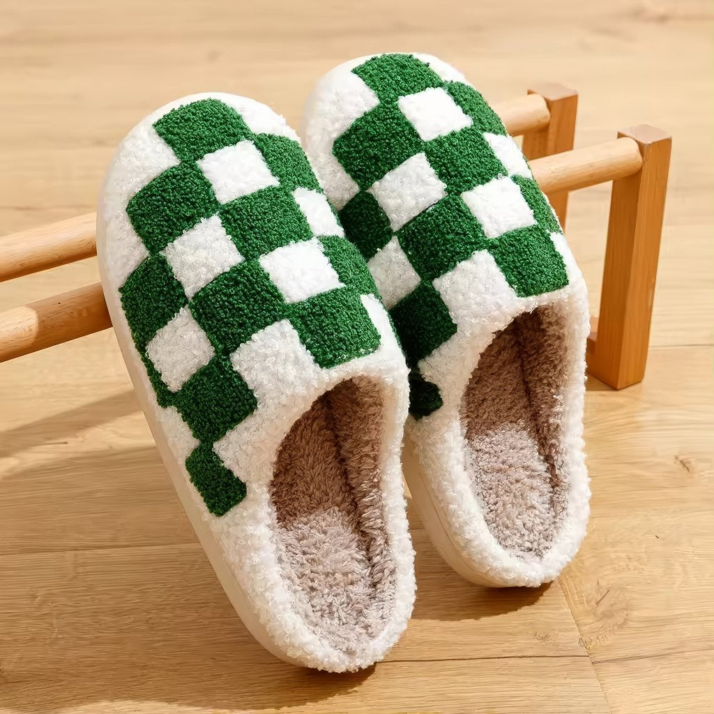 Checkered Plush Slippers — Soft Indoor House Slippers for Everyday Lounging — Lifestyle 6