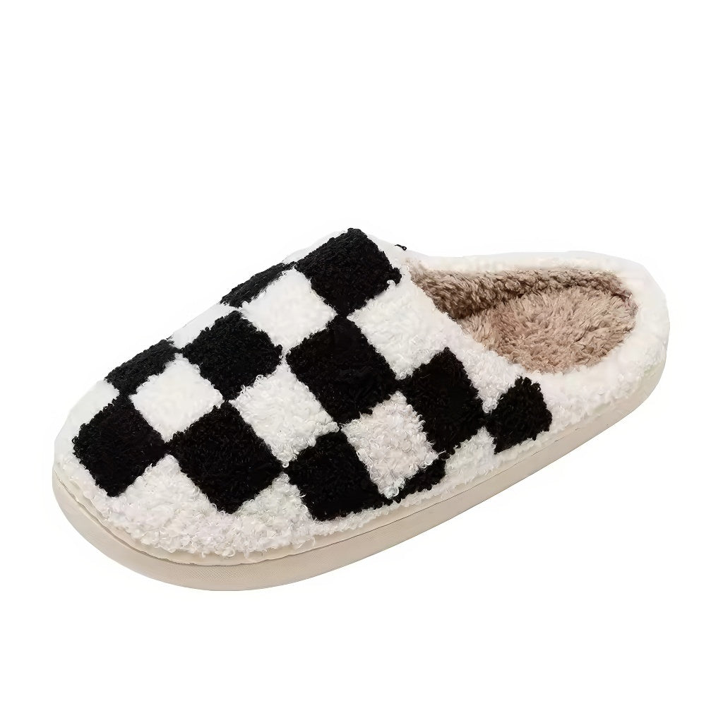 Soft Plush Checkered House Slippers — Front view