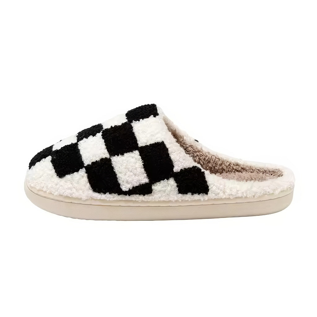 Soft Plush Checkered House Slippers — Lifestyle 1