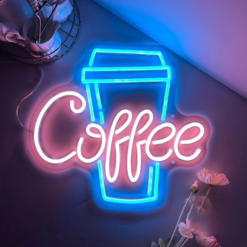 Coffee Shop Neon Sign — Warm LED Mood Lighting for Bedside — Front view