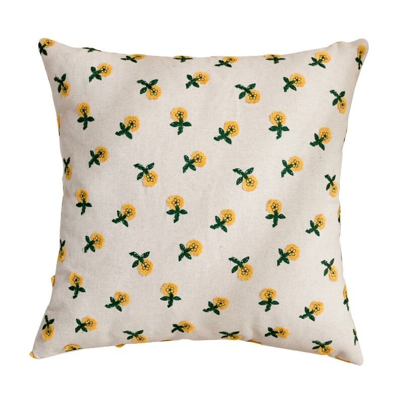 Embroidered Flowers Cushion Cover — Soft Textured Pillow for Bedroom Layering — Lifestyle 5