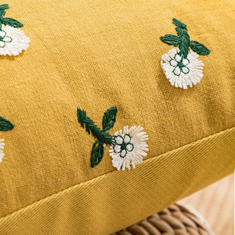 Embroidered Flowers Cushion Cover — Soft Textured Pillow for Bedroom Layering — Lifestyle 3
