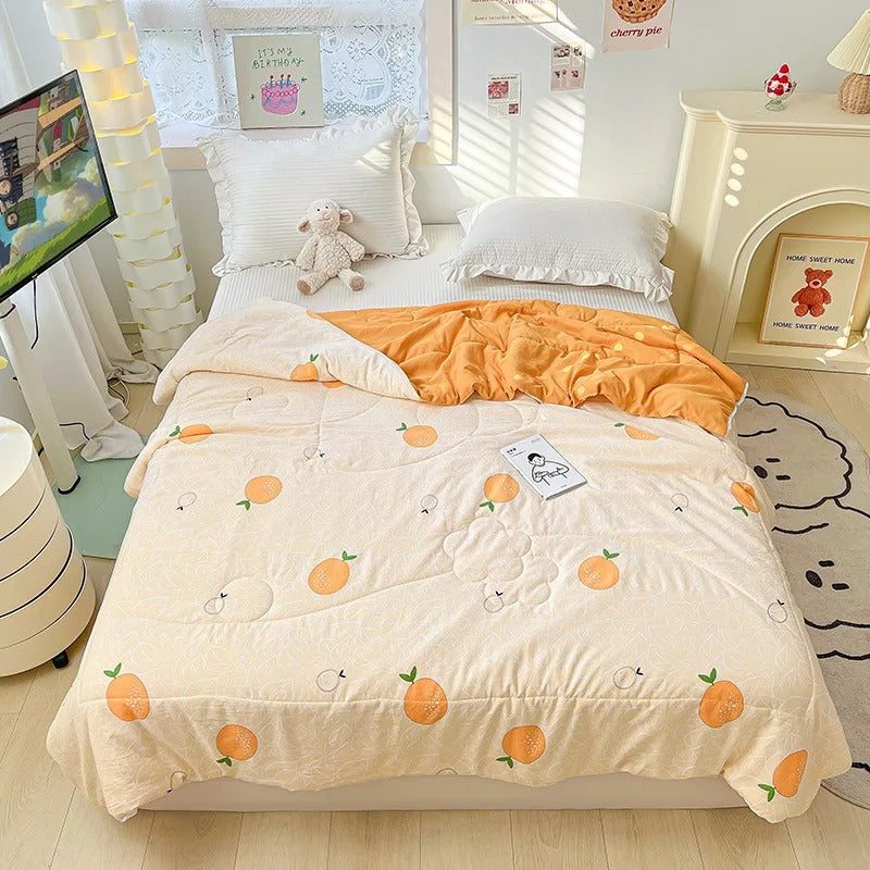 Orange Print Quilt — Soft Cartoon Bedspread for the Bedroom — Front view