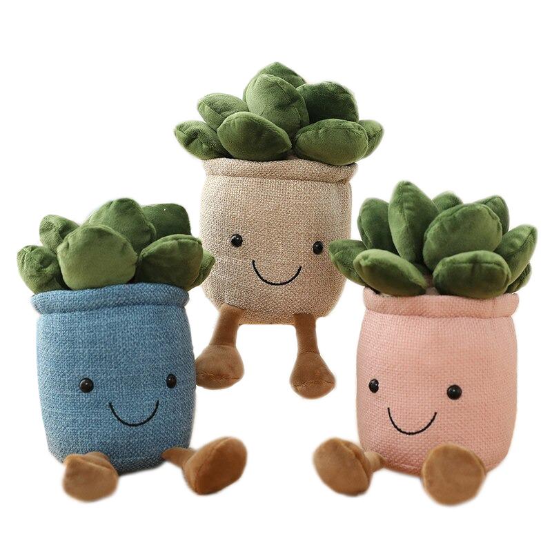 Potted Succulent Plushies — Soft Decorative Pillows for Shelves — Front view